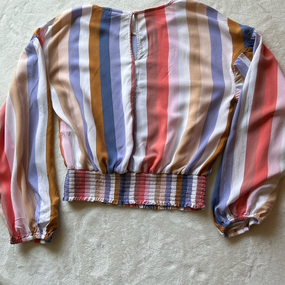 SO Striped Long Sleeve Blouse with elastic waist and cuffs. Women’s sz. M. - Picture 2 of 7